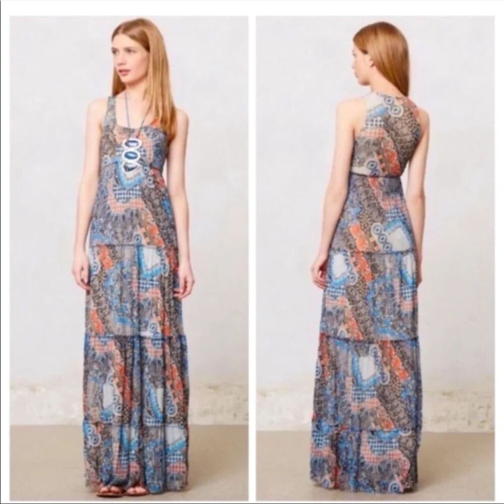 Anthropologie Weston Wear Solene Maxi Dress Tiered Vibrant Boho Paisley XS Indie